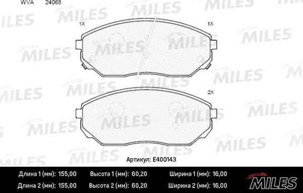 Miles E400143 - Комплект спирачно феродо, дискови спирачки vvparts.bg