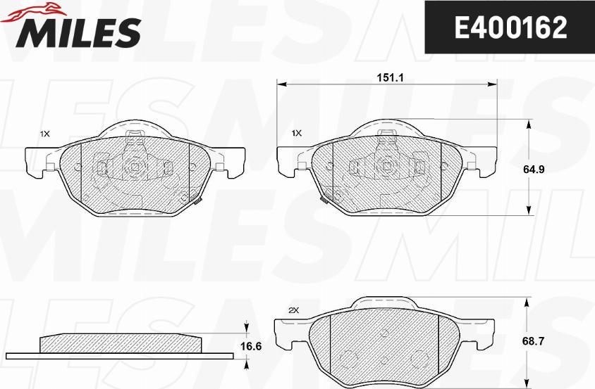 Miles E400162 - Комплект спирачно феродо, дискови спирачки vvparts.bg