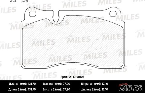 Miles E400105 - Комплект спирачно феродо, дискови спирачки vvparts.bg