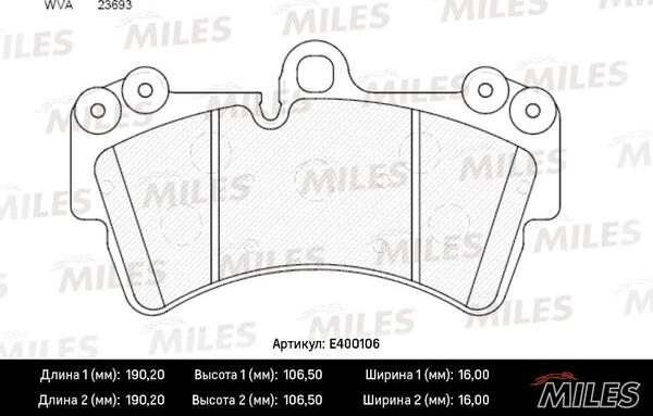 Miles E400106 - Комплект спирачно феродо, дискови спирачки vvparts.bg