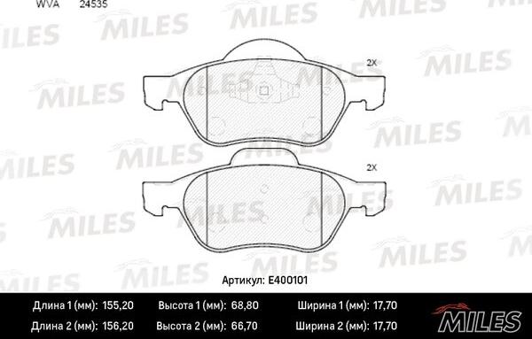 Miles E400101 - Комплект спирачно феродо, дискови спирачки vvparts.bg