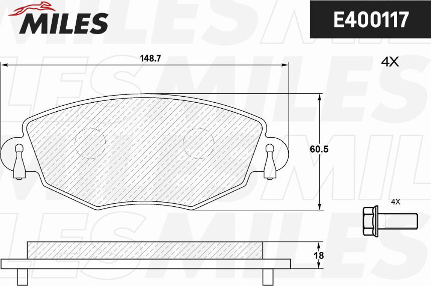 Miles E400117 - Комплект спирачно феродо, дискови спирачки vvparts.bg