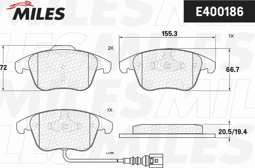 Miles E400186 - Комплект спирачно феродо, дискови спирачки vvparts.bg