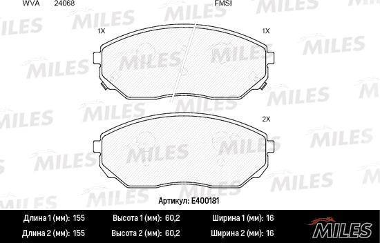 Miles E400181 - Комплект спирачно феродо, дискови спирачки vvparts.bg