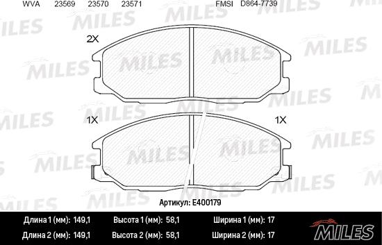 Miles E400179 - Комплект спирачно феродо, дискови спирачки vvparts.bg