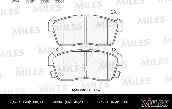Miles E400357 - Комплект спирачно феродо, дискови спирачки vvparts.bg