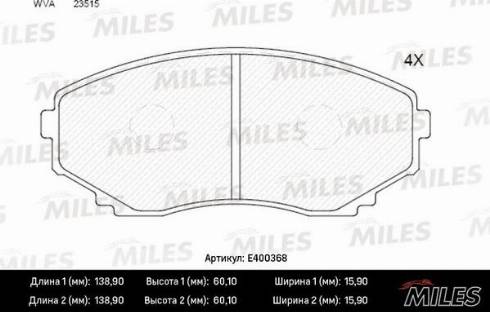 Miles E400368 - Комплект спирачно феродо, дискови спирачки vvparts.bg