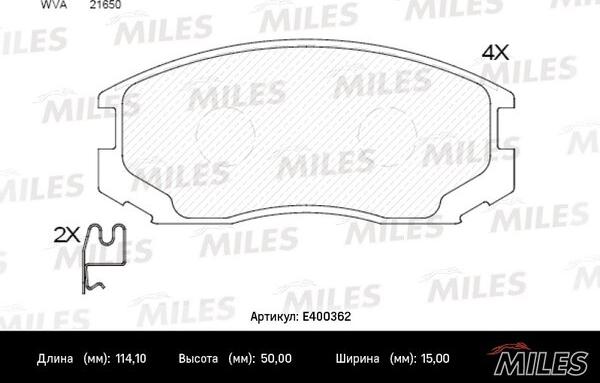 Miles E400362 - Комплект спирачно феродо, дискови спирачки vvparts.bg