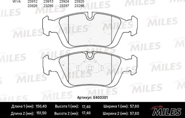 Miles E400301 - Комплект спирачно феродо, дискови спирачки vvparts.bg