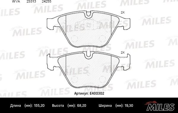 Miles E400302 - Комплект спирачно феродо, дискови спирачки vvparts.bg