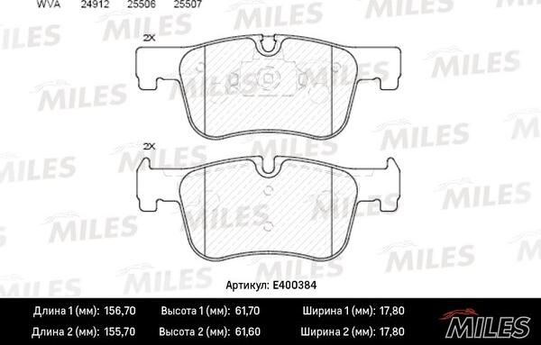 Miles E400384 - Комплект спирачно феродо, дискови спирачки vvparts.bg