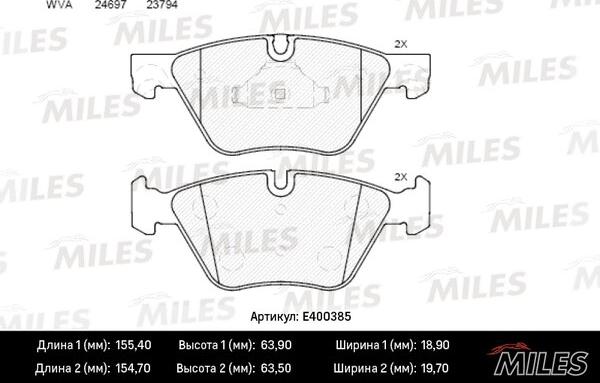 Miles E400385 - Комплект спирачно феродо, дискови спирачки vvparts.bg