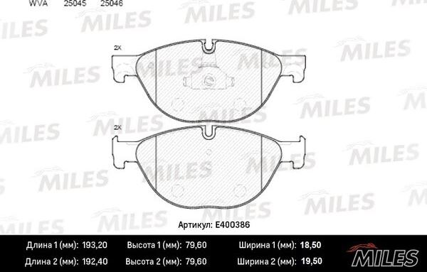 Miles E400386 - Комплект спирачно феродо, дискови спирачки vvparts.bg