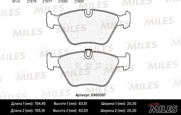 Miles E400387 - Комплект спирачно феродо, дискови спирачки vvparts.bg