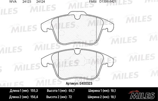 Miles E400323 - Комплект спирачно феродо, дискови спирачки vvparts.bg