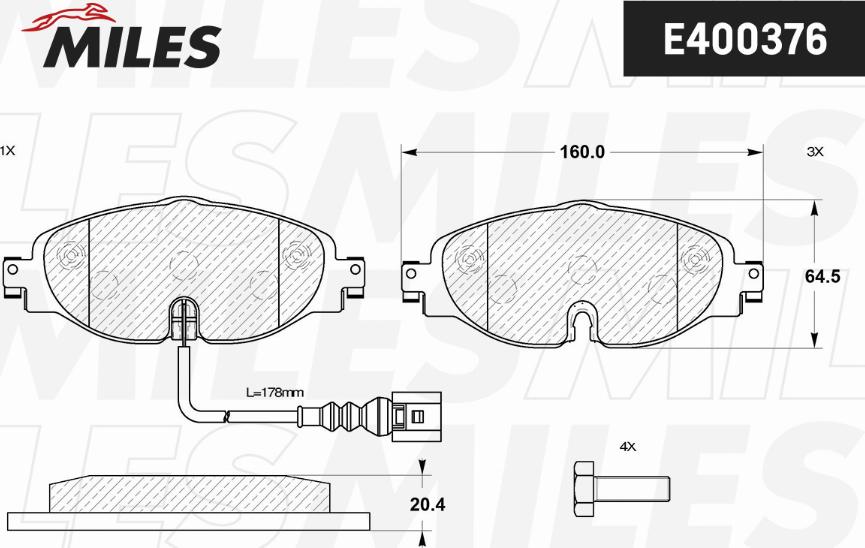 Miles E400376 - Комплект спирачно феродо, дискови спирачки vvparts.bg