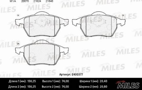 Miles E400377 - Комплект спирачно феродо, дискови спирачки vvparts.bg