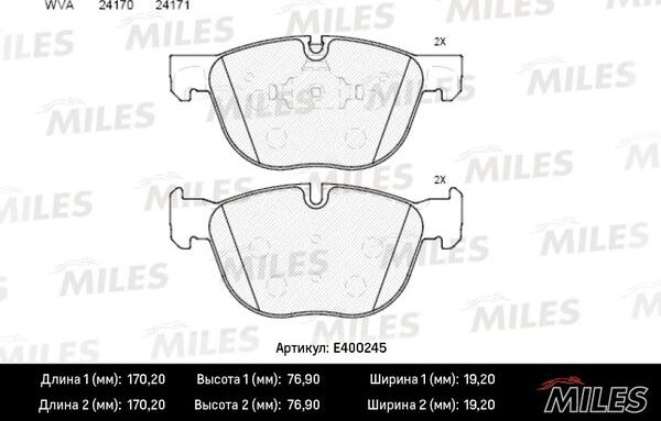 Miles E400245 - Комплект спирачно феродо, дискови спирачки vvparts.bg