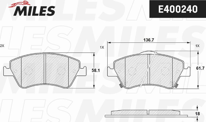 Miles E400240 - Комплект спирачно феродо, дискови спирачки vvparts.bg