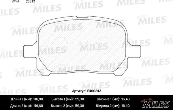 Miles E400243 - Комплект спирачно феродо, дискови спирачки vvparts.bg