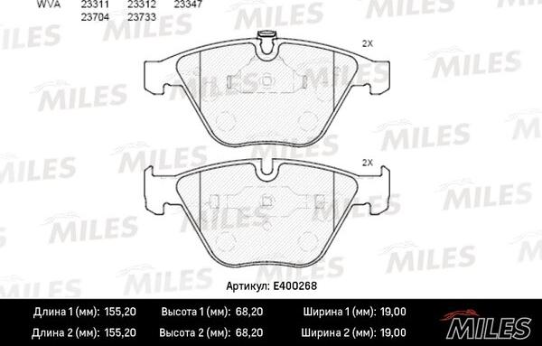 Miles E400268 - Комплект спирачно феродо, дискови спирачки vvparts.bg