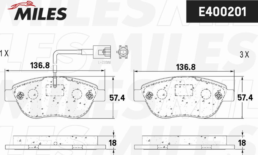 Miles E400201 - Комплект спирачно феродо, дискови спирачки vvparts.bg