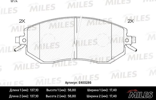 Miles E400286 - Комплект спирачно феродо, дискови спирачки vvparts.bg