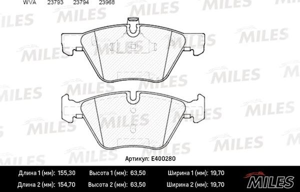 Miles E400280 - Комплект спирачно феродо, дискови спирачки vvparts.bg