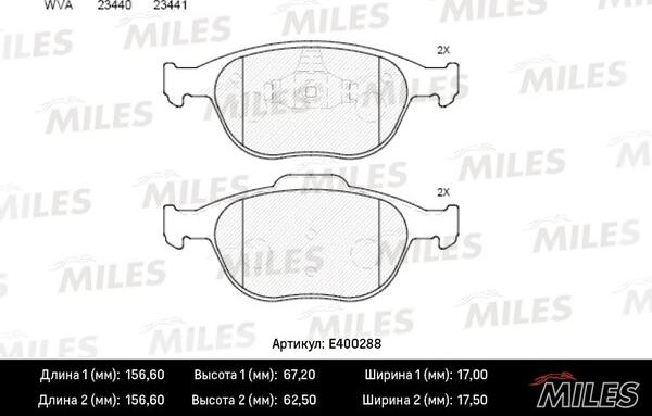 Miles E400288 - Комплект спирачно феродо, дискови спирачки vvparts.bg