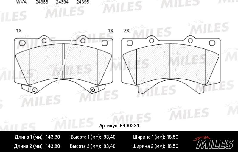 Miles E400234 - Комплект спирачно феродо, дискови спирачки vvparts.bg