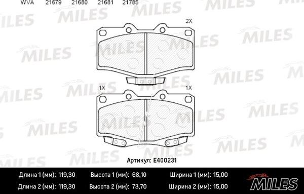 Miles E400231 - Комплект спирачно феродо, дискови спирачки vvparts.bg