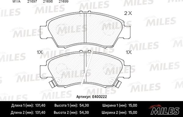 Miles E400222 - Комплект спирачно феродо, дискови спирачки vvparts.bg