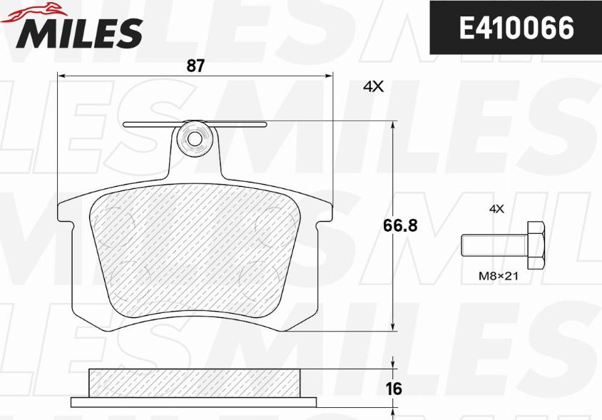 Miles E410066 - Комплект спирачно феродо, дискови спирачки vvparts.bg