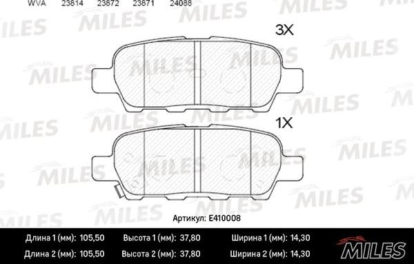 Miles E410008 - Комплект спирачно феродо, дискови спирачки vvparts.bg