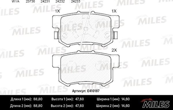 Miles E410187 - Комплект спирачно феродо, дискови спирачки vvparts.bg