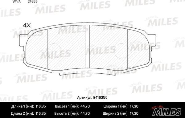 Miles E410356 - Комплект спирачно феродо, дискови спирачки vvparts.bg