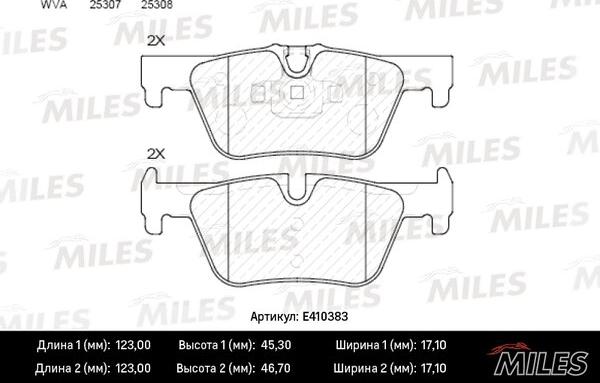 Miles E410383 - Комплект спирачно феродо, дискови спирачки vvparts.bg