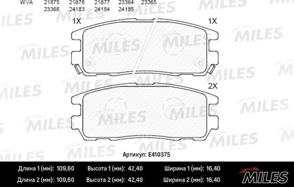 Miles E410375 - Комплект спирачно феродо, дискови спирачки vvparts.bg