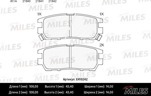 Miles E410242 - Комплект спирачно феродо, дискови спирачки vvparts.bg