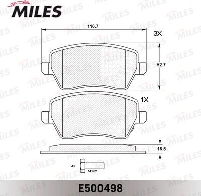 Miles E500498 - Комплект спирачно феродо, дискови спирачки vvparts.bg