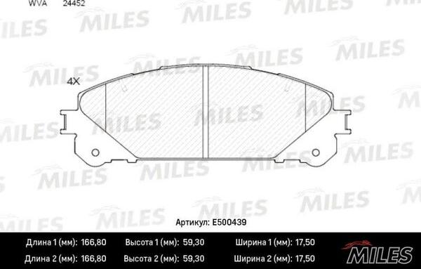 Miles E500439 - Комплект спирачно феродо, дискови спирачки vvparts.bg