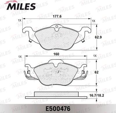 Miles E500476 - Комплект спирачно феродо, дискови спирачки vvparts.bg