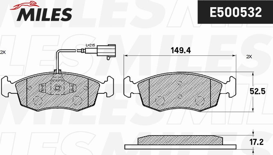 Miles E500532 - Комплект спирачно феродо, дискови спирачки vvparts.bg