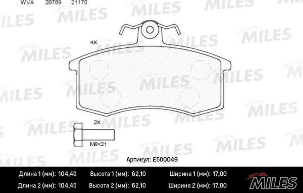 Miles E500049 - Комплект спирачно феродо, дискови спирачки vvparts.bg