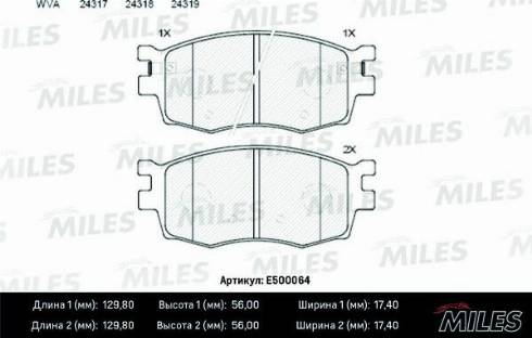 Miles E500064 - Комплект спирачно феродо, дискови спирачки vvparts.bg