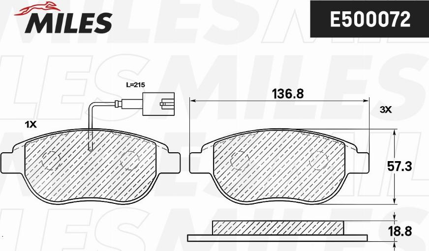 Miles E500072 - Комплект спирачно феродо, дискови спирачки vvparts.bg