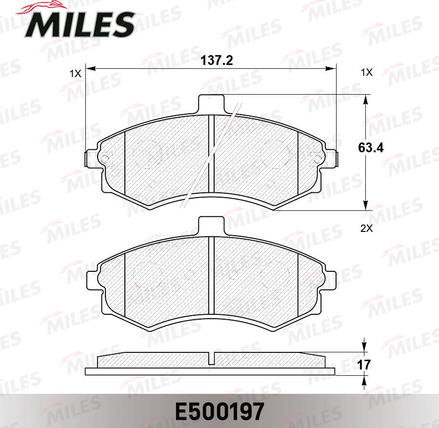 Miles E500197 - Комплект спирачно феродо, дискови спирачки vvparts.bg