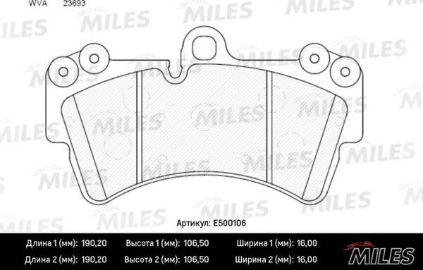 Miles E500106 - Комплект спирачно феродо, дискови спирачки vvparts.bg