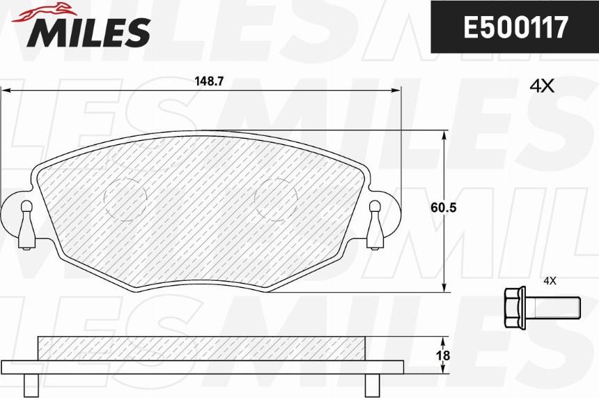 Miles E500117 - Комплект спирачно феродо, дискови спирачки vvparts.bg