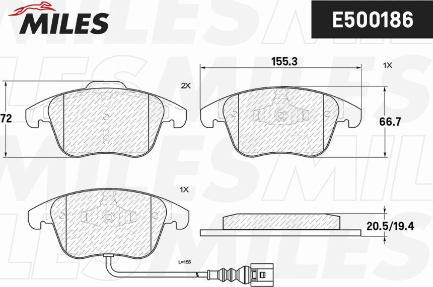 Miles E500186 - Комплект спирачно феродо, дискови спирачки vvparts.bg